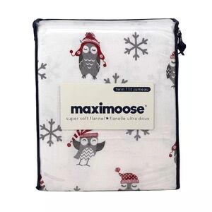 Maximoose TWIN Christmas Holiday Festive Owl Snowflakes Cotton Flannel Sheet Set